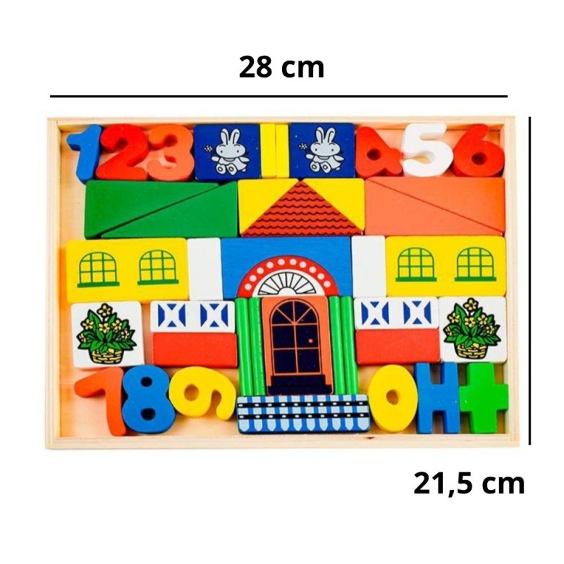 Kit Blocos De Montar Em Madeira Premium Montessori 43 Peças