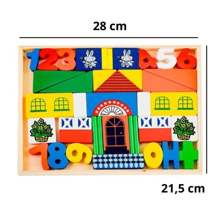 Kit Blocos De Montar Em Madeira Premium Montessori 43 Peças