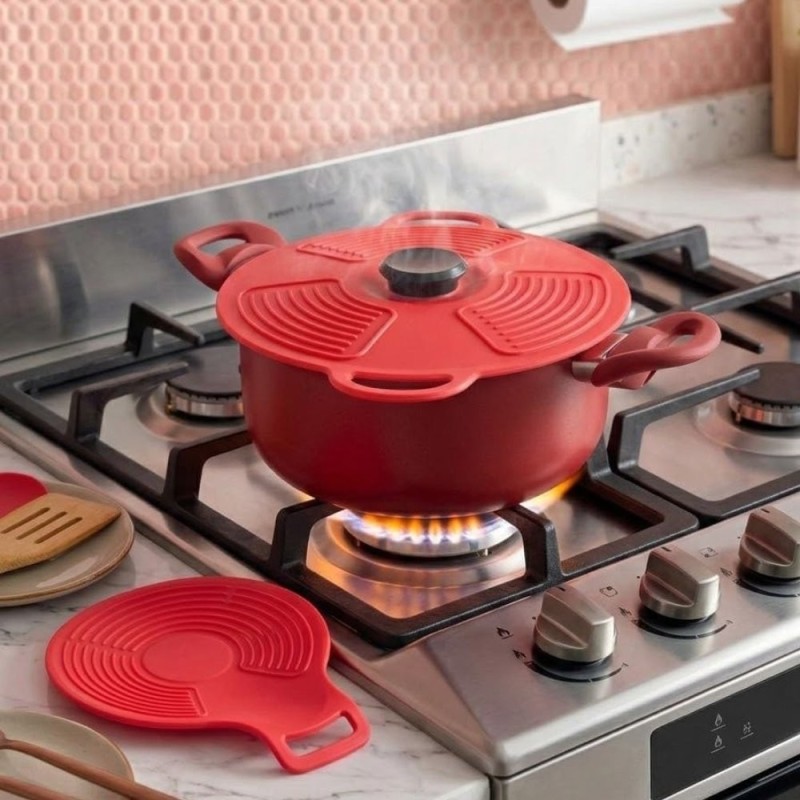 Tampa De Panela Em Silicone Com Vedação Pegador E Alça 22cm