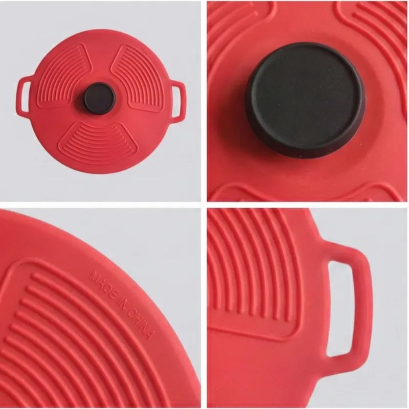 Tampa De Panela Em Silicone Com Vedação Pegador E Alça 22cm