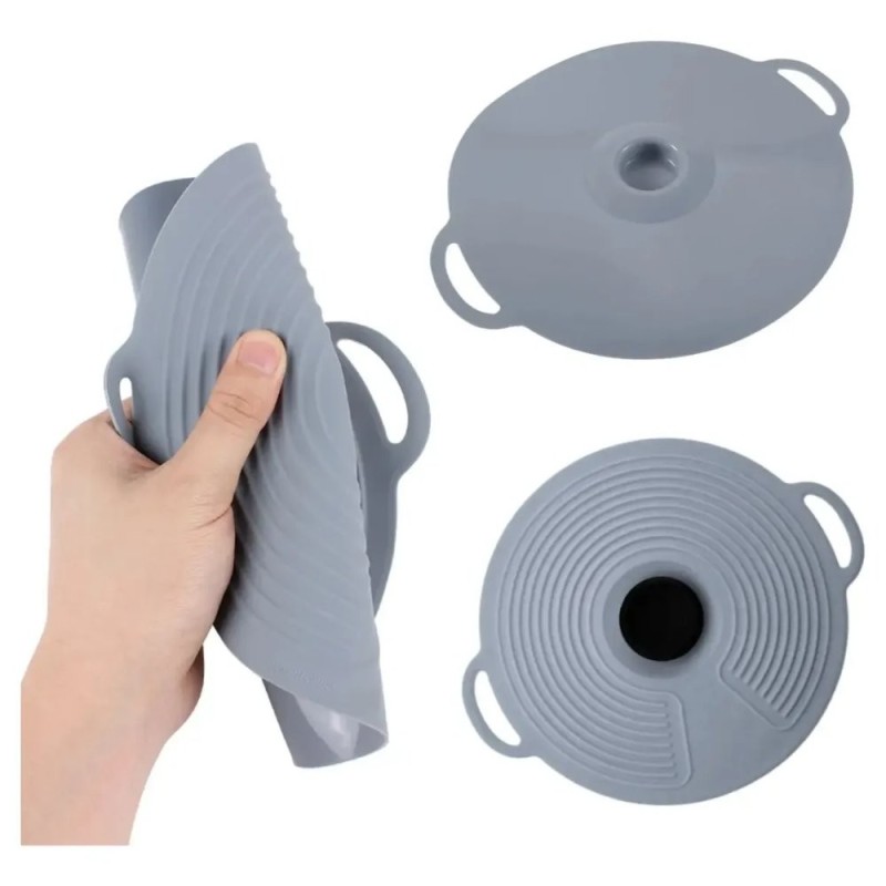 Tampa De Panela Em Silicone Com Vedação Pegador E Alça 22cm