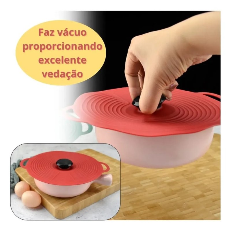 Tampa De Panela Em Silicone Com Vedação Pegador E Alça 22cm