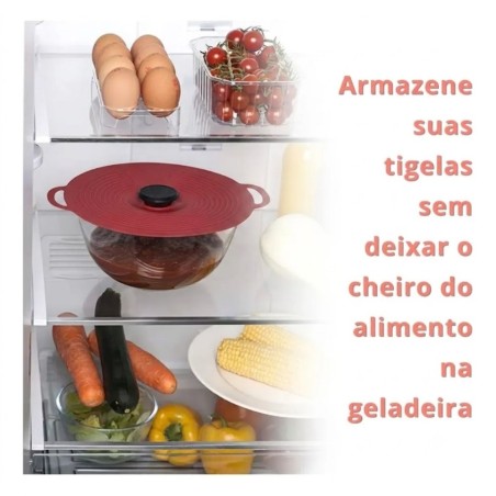 Tampa De Panela Em Silicone Com Vedação Pegador E Alça 22cm