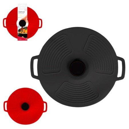 Tampa De Panela Em Silicone Com Vedação Pegador E Alça 22cm