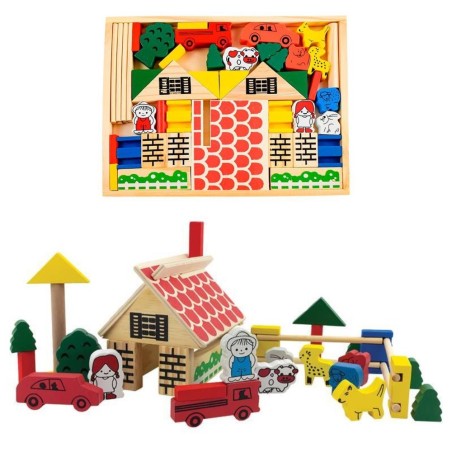 Kit Blocos De Montar Fazendinha 45 Peças Madeira Montessuri Educativo