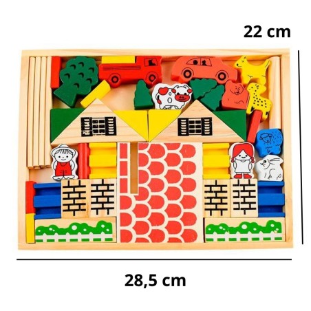 Kit Blocos De Montar Fazendinha 45 Peças Madeira Montessuri Educativo