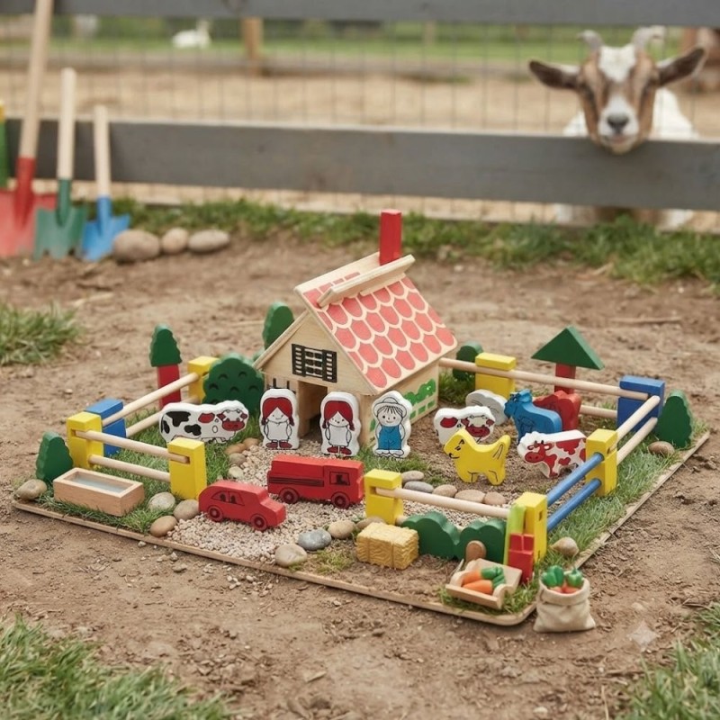 Kit Blocos De Montar Fazendinha 45 Peças Madeira Montessuri Educativo