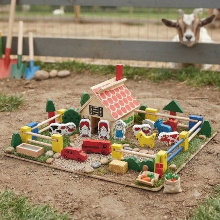 Kit Blocos De Montar Fazendinha 45 Peças Madeira Montessuri Educativo