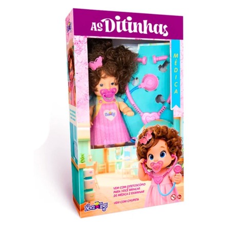 Boneca Ditinha Médica Com 2 Acessórios Em Vinil Brinquedo Infantil