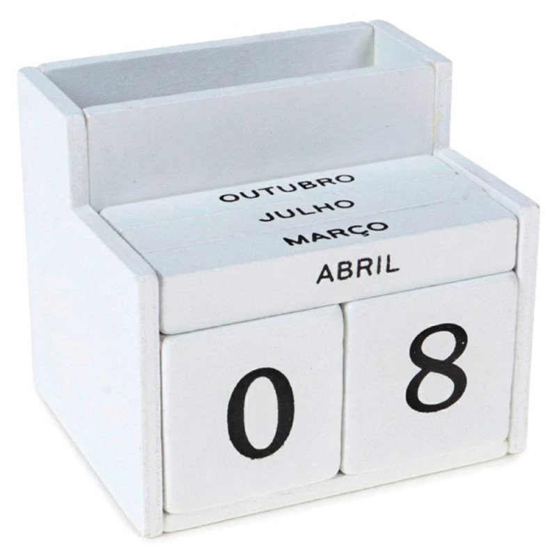 Calendário De Mesa Em Cubos Ajustável Madeira MDF Branco
