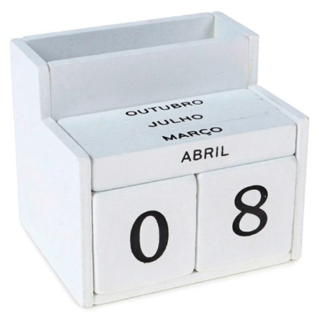 Calendário De Mesa Em Cubos Ajustável Madeira MDF Branco 2