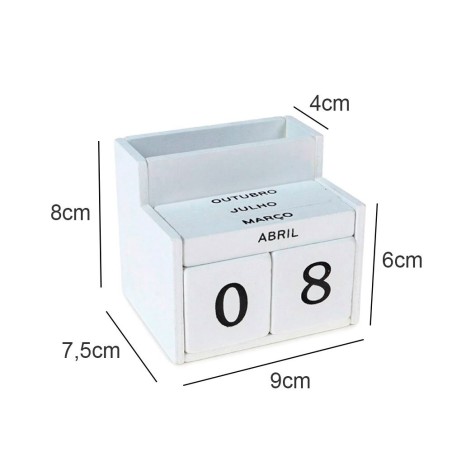 Calendário De Mesa Em Cubos Ajustável Madeira MDF Branco