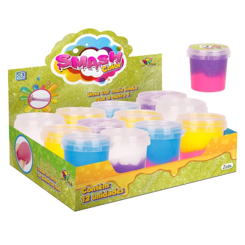 Brinquedo Slime Massina Puxa Puxa Smash Duas Cores Infantil 160 Gramas