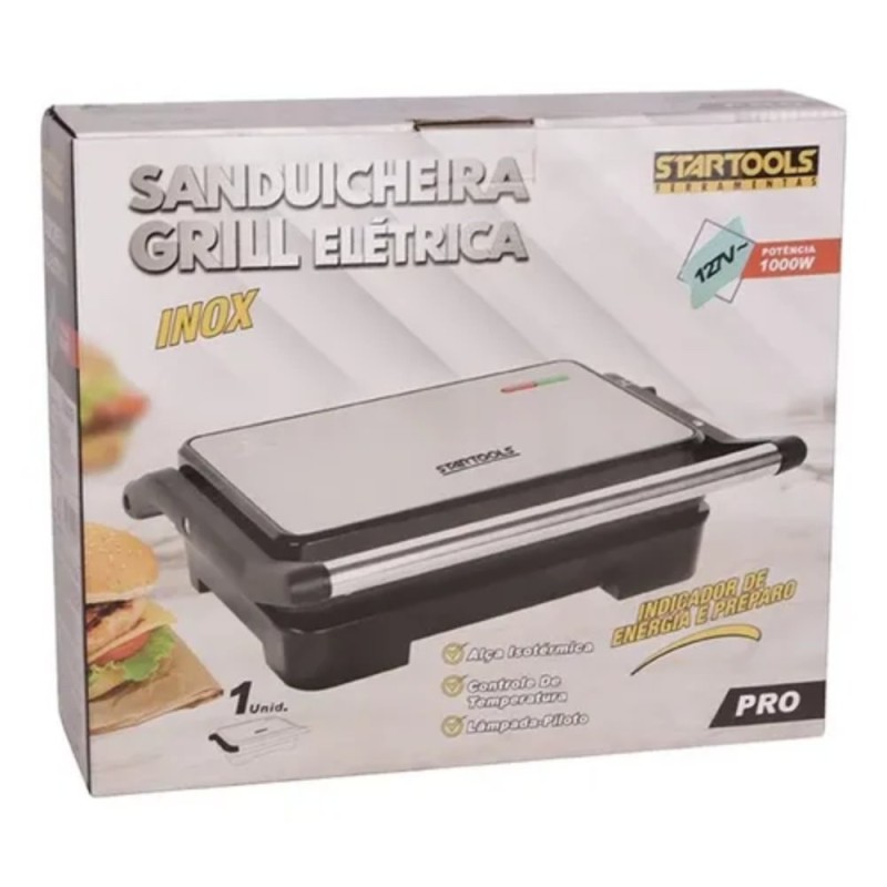 Sanduicheira Elétrica Grill Chapa 1000w Inox Antiaderente 127 V