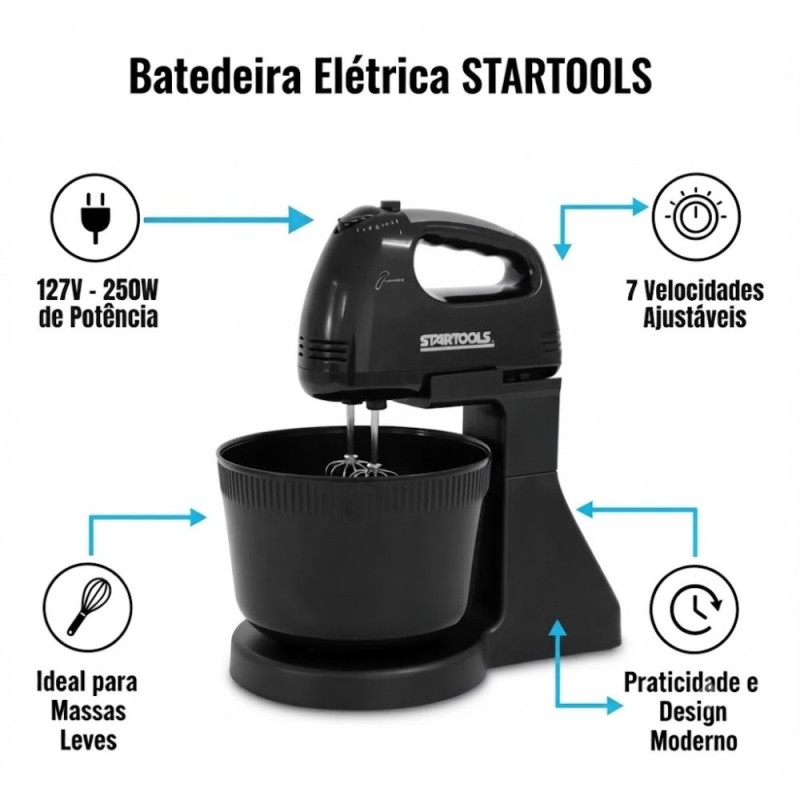 Batedeira Elétrica 2L Startools Pedestal 7 Velocidades 127 V