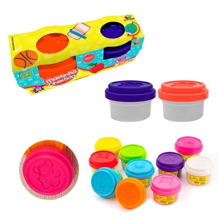 Kit Massinha Pula Pula Colorida Com Molde Animais No Pote 2 Peças 25g