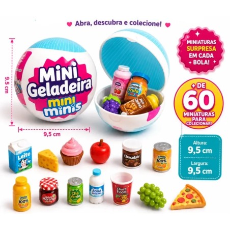 Kit Mini Geladeira Bola Surpresa Colecionável Comidinha Luz Interna