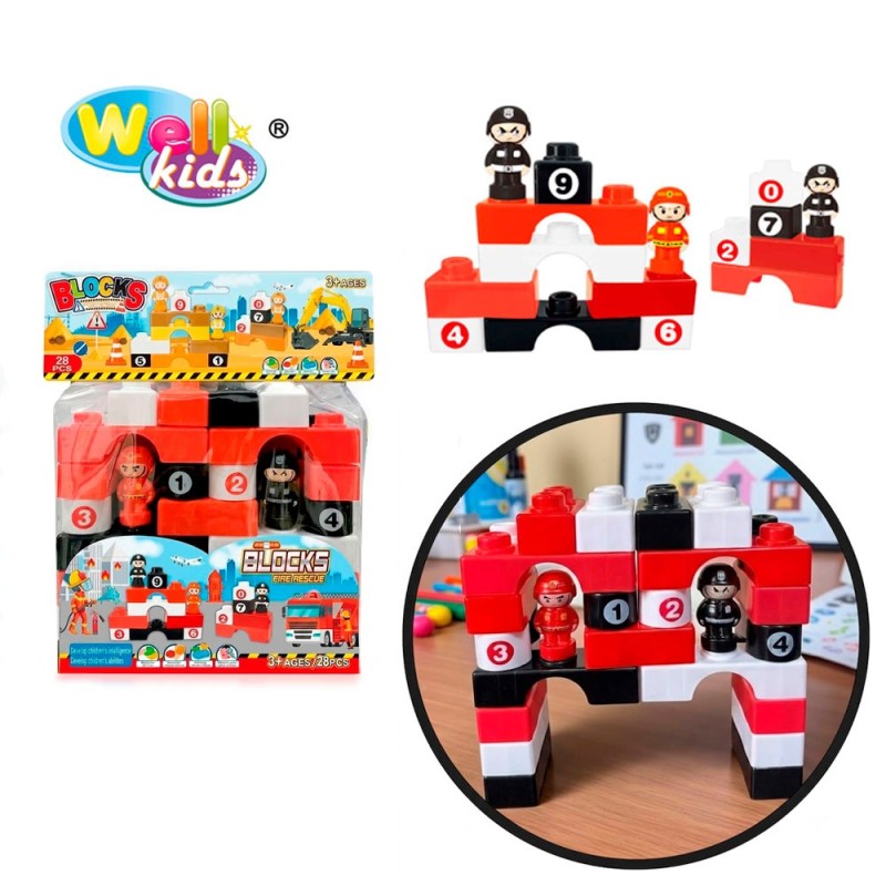 Brinquedo Blocos De Montar Blocão Infantil Bombeiros 29 Peças