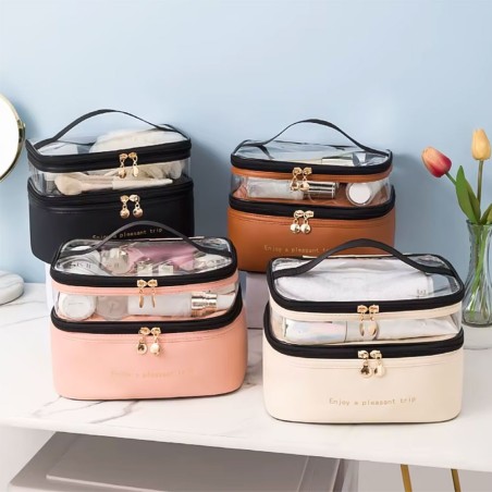 Necessaire Feminina Duplo Compartimento Organizadora Com Alça De Mão
