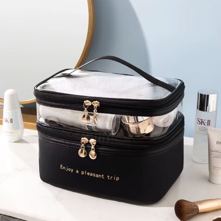 Necessaire Feminina Duplo Compartimento Organizadora Com Alça De Mão 2