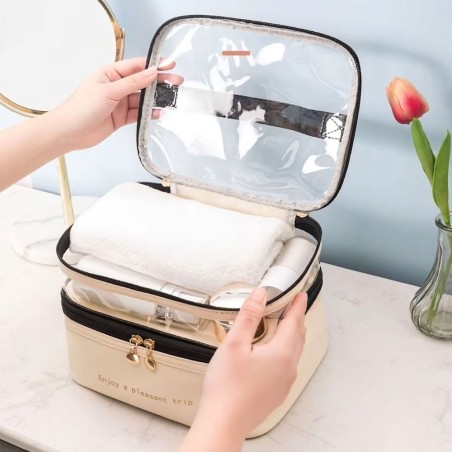 Necessaire Feminina Duplo Compartimento Organizadora Com Alça De Mão