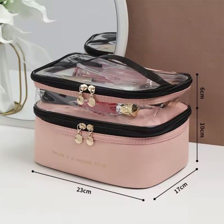 Necessaire Feminina Duplo Compartimento Organizadora Com Alça De Mão