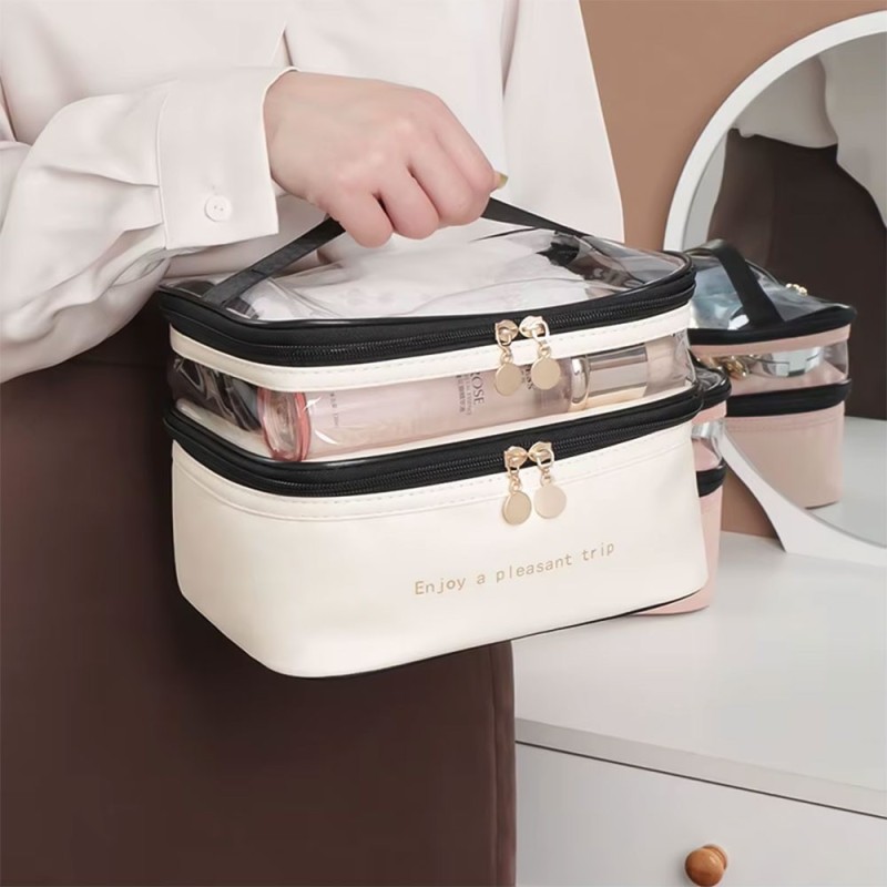 Necessaire Feminina Duplo Compartimento Organizadora Com Alça De Mão