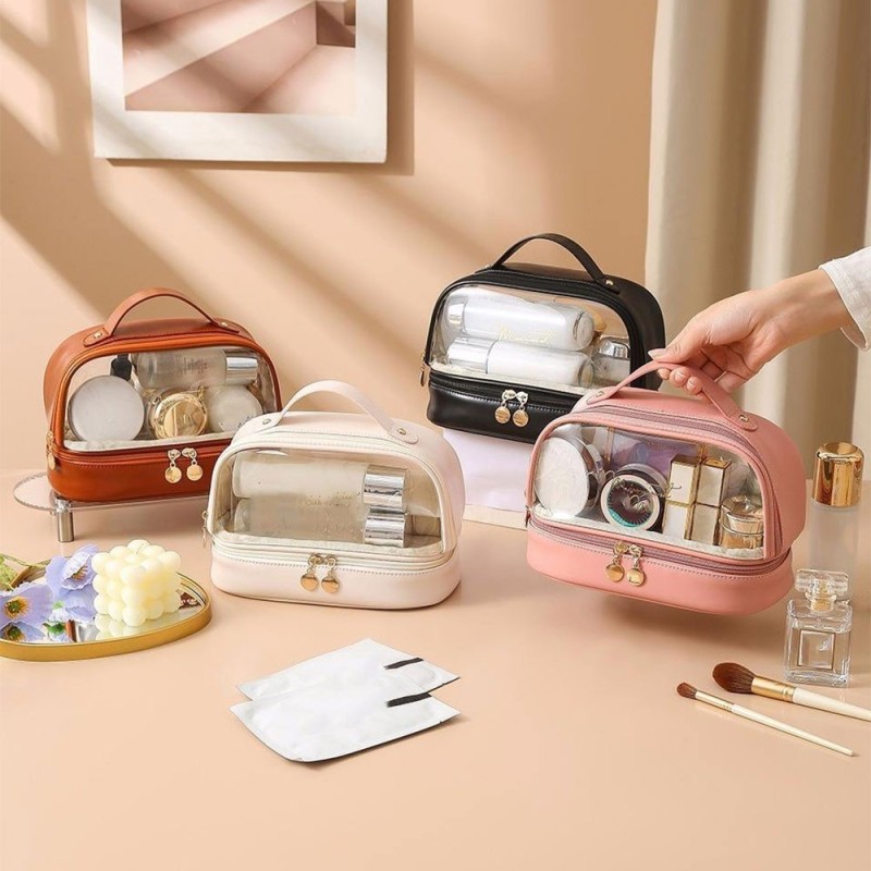 Bolsa Necessaire De Cosméticos Viagem Duplo Compartimento Com Alça