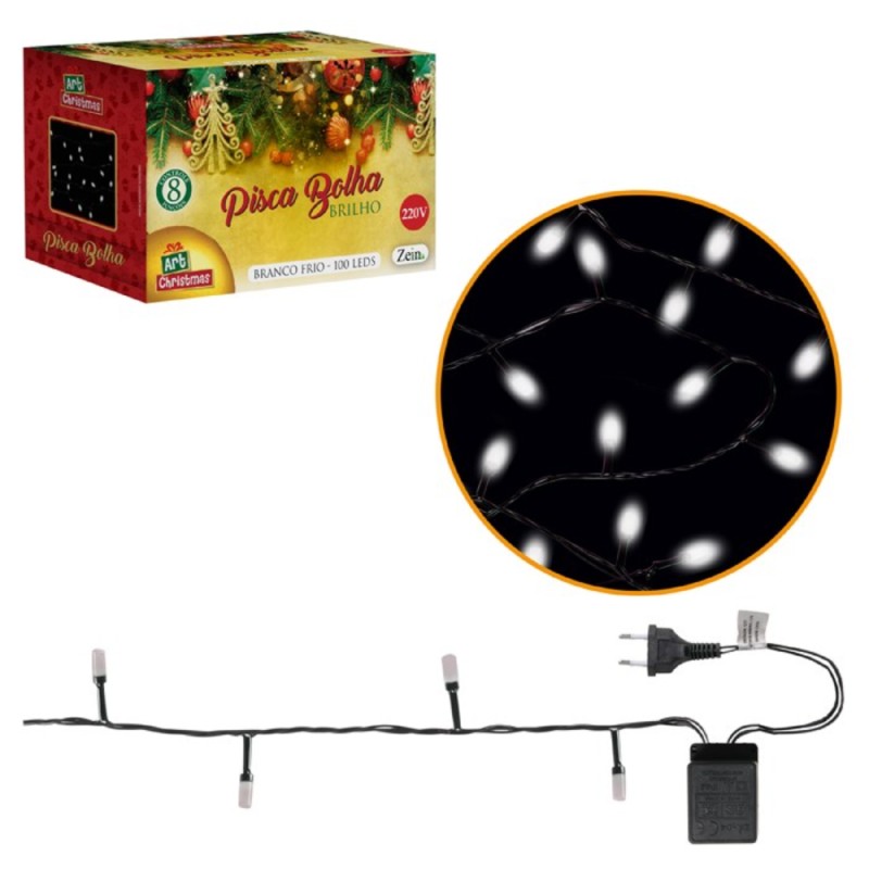 Pisca Pisca 100 Lâmpadas Branco Frio 8 Metros 127v Natal - Feira Da Madrugada SP