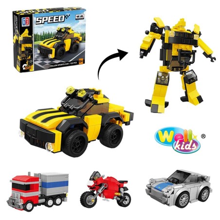 Brinquedo Blocos De Montar Veículos Transform Car 2 em 1 Mega Robo 122 Peças