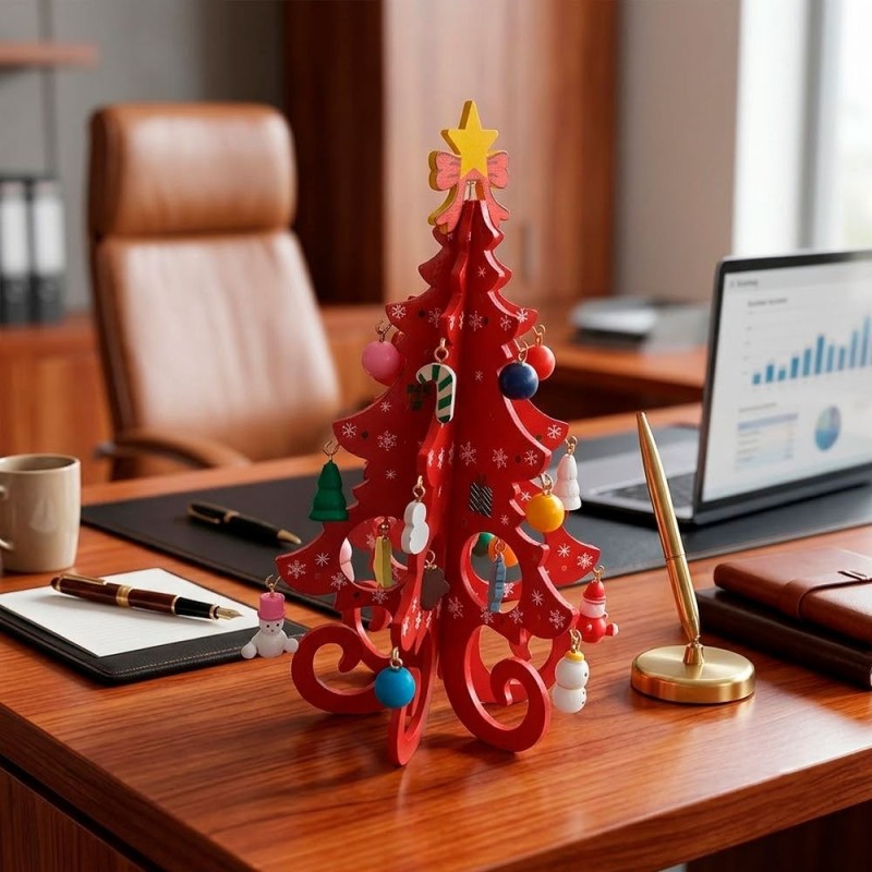 Mini Arvore De Natal Mesa Escritório Decoração Desmontavel Em Madeira