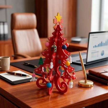 Mini Arvore De Natal Mesa Escritório Decoração Desmontavel Em Madeira