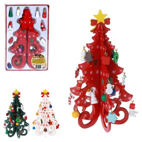 Mini Arvore De Natal Mesa Escritório Decoração Desmontavel Em Madeira 2