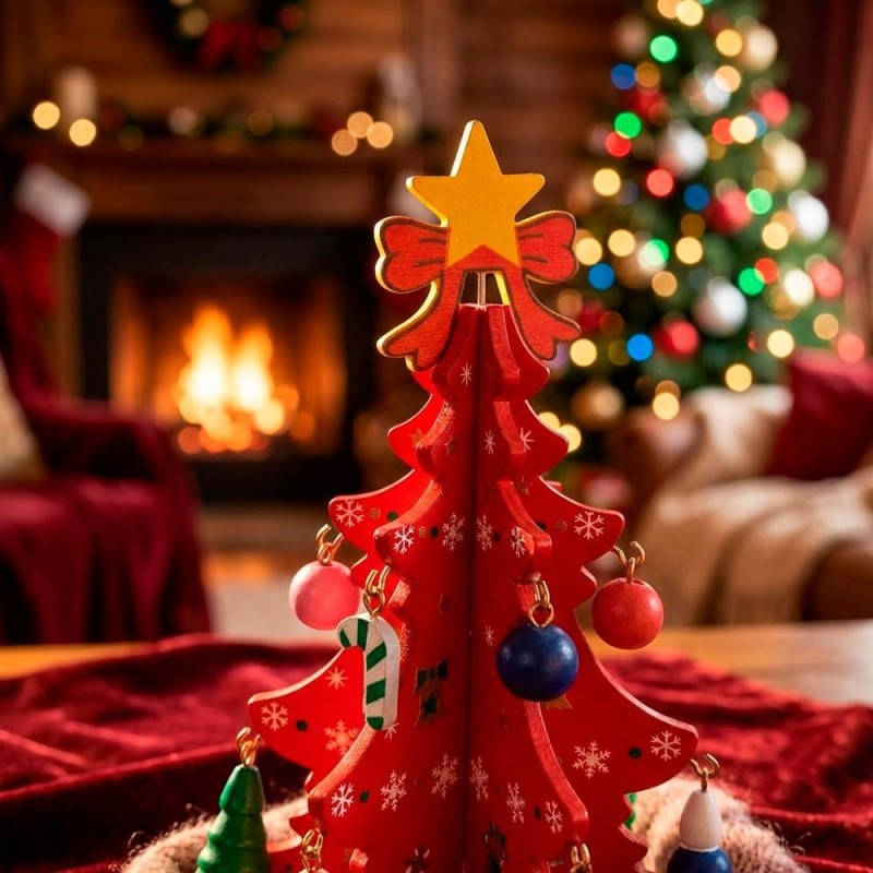 Mini Arvore De Natal Mesa Escritório Decoração Desmontavel Em Madeira