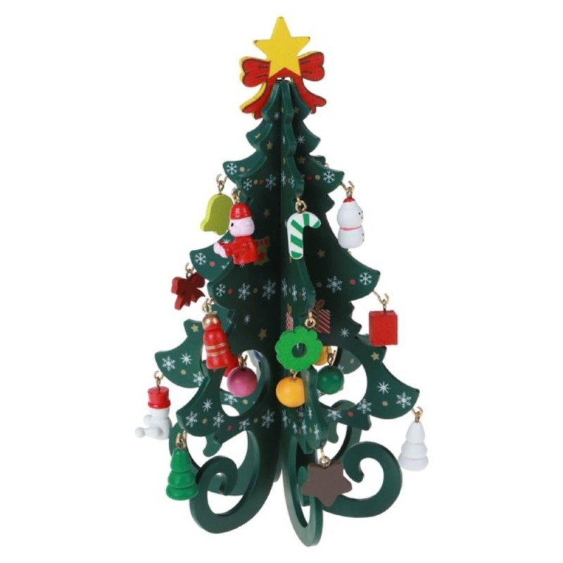 Mini Arvore De Natal Mesa Escritório Decoração Desmontavel Em Madeira