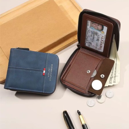 Carteira Retro Masculina Elegante Com Fechamento Em Zíper