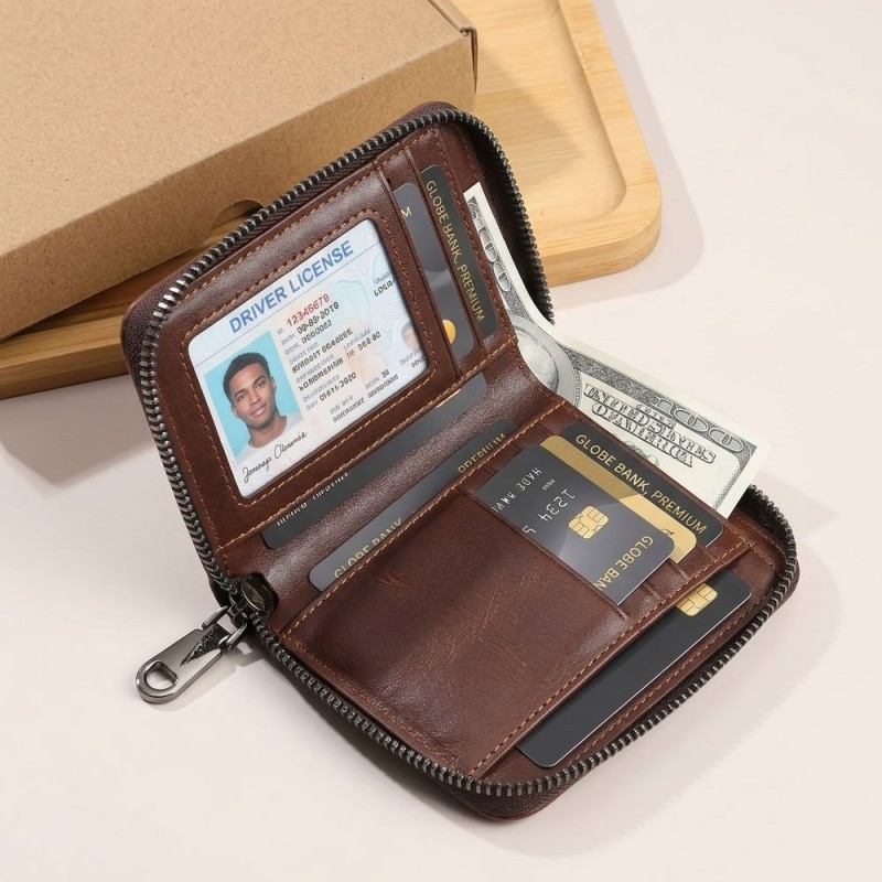 Carteira Retro Masculina Elegante Com Fechamento Em Zíper