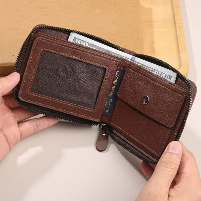 Carteira Retro Masculina Elegante Com Fechamento Em Zíper