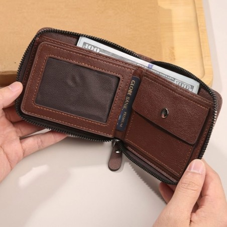 Carteira Retro Masculina Elegante Com Fechamento Em Zíper