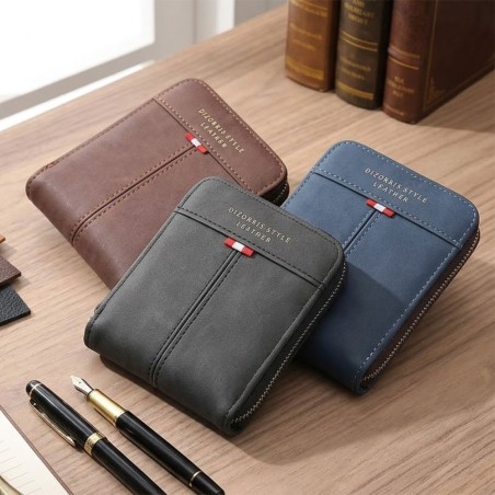 Carteira Retro Masculina Elegante Com Fechamento Em Zíper