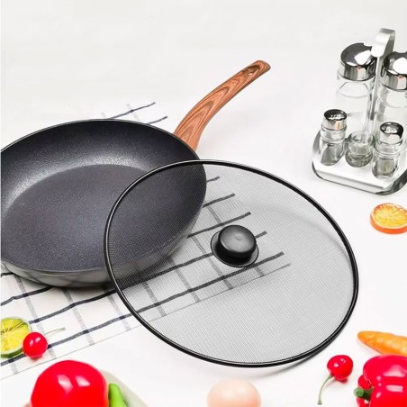 Tampa Para Fritura Tela De Metal Pegador De Plástico Preto 19cm