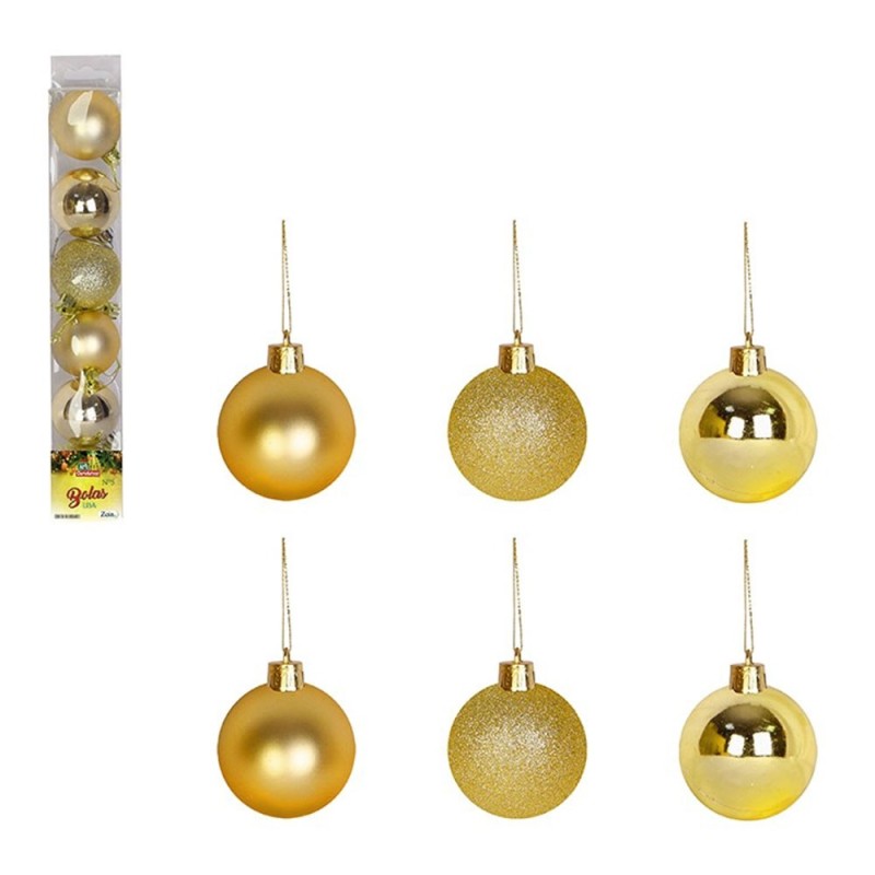 Kit 06 Bolas De Natal Douradas 5 Cm Lisa Fosca E Glitter