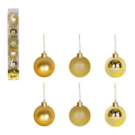 Kit 06 Bolas De Natal Douradas 5 Cm Lisa Fosca E Glitter