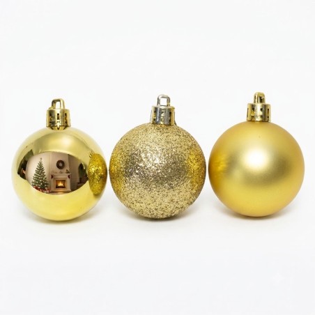 Kit 06 Bolas De Natal Douradas 5 Cm Lisa Fosca E Glitter