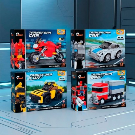 Brinquedo Blocos De Montar Veículos Transform Car 2 em 1 Mega Robo 122 Peças