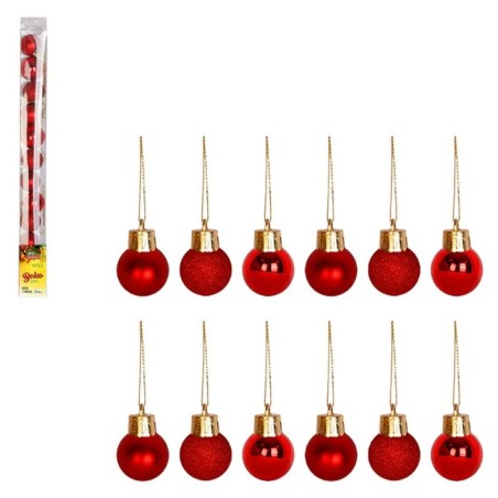 Kit Enfeite 12 Bolas De Natal Mista Fosca Glitter Lisa Vermelha 2,5cm