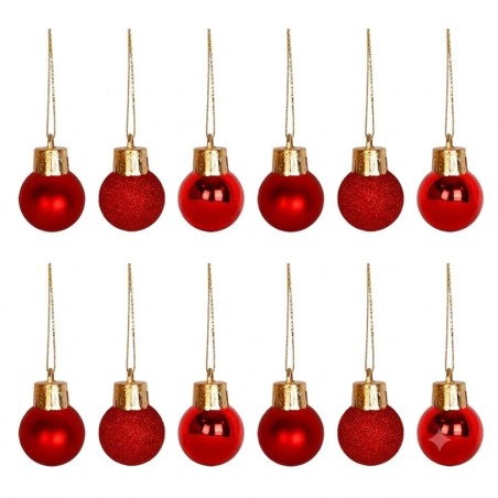 Kit Enfeite 12 Bolas De Natal Mista Fosca Glitter Lisa Vermelha 2,5cm