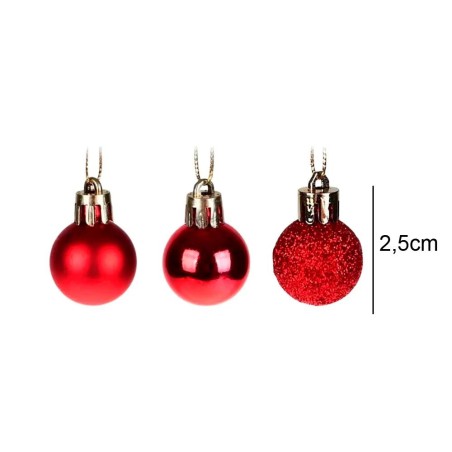 Kit Enfeite 12 Bolas De Natal Mista Fosca Glitter Lisa Vermelha 2,5cm