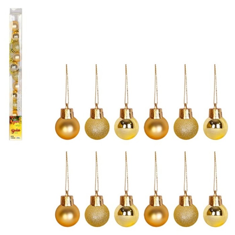 Kit Enfeite 12 Bolas De Natal Mista Fosca Glitter Lisa Dourada 2,5cm