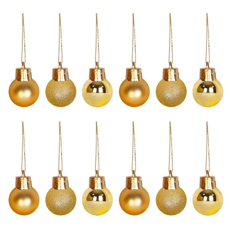 Kit Enfeite 12 Bolas De Natal Mista Fosca Glitter Lisa Dourada 2,5cm
